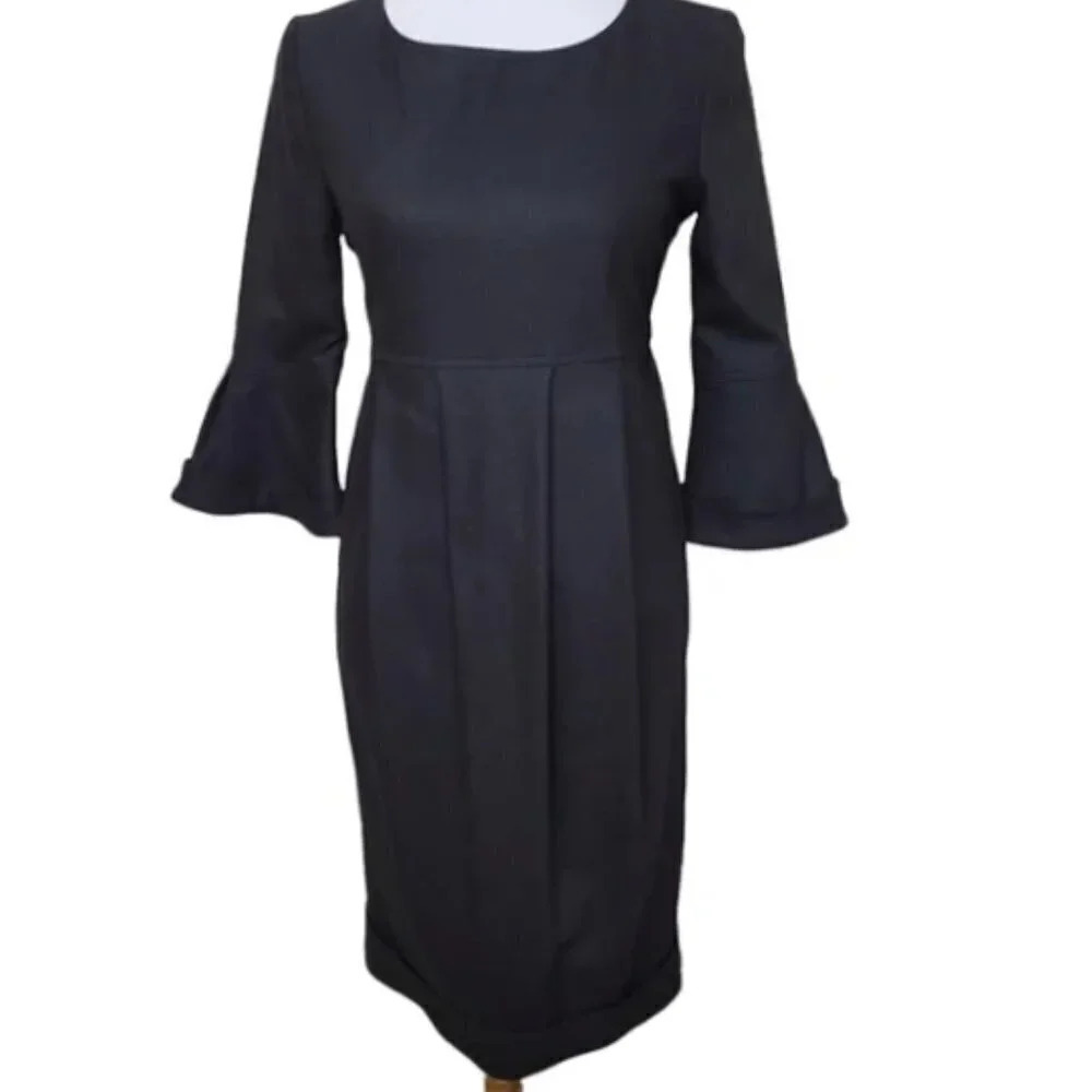 Burberry Black Wool & Cashmere Blend Bell Sleeve Pleated Dress US Size 4 FLAW